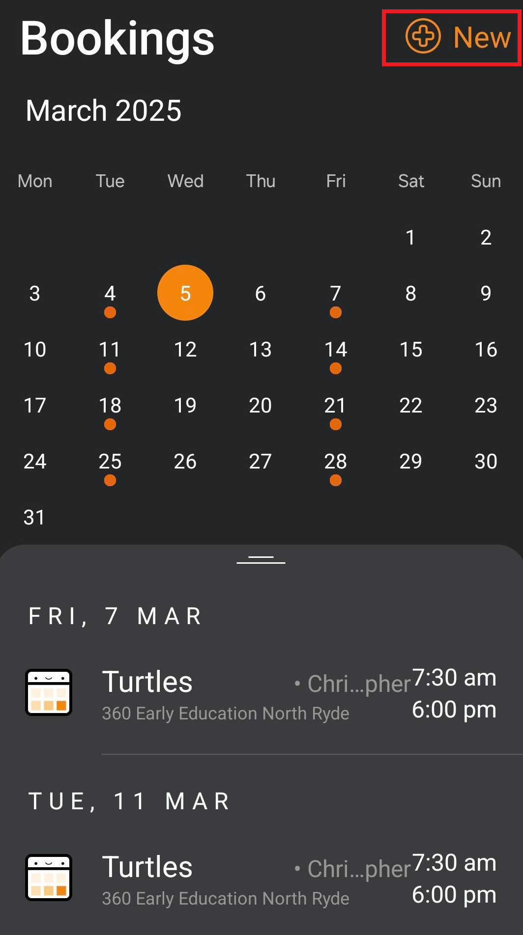Casual Day Booking Calendar